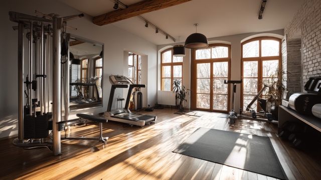 Gym with Treadmill and Exercise Equipment