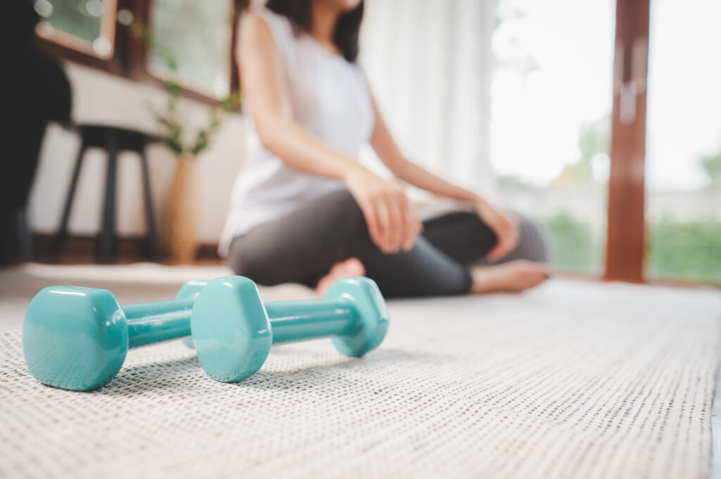 pair of dumbbells on the floor